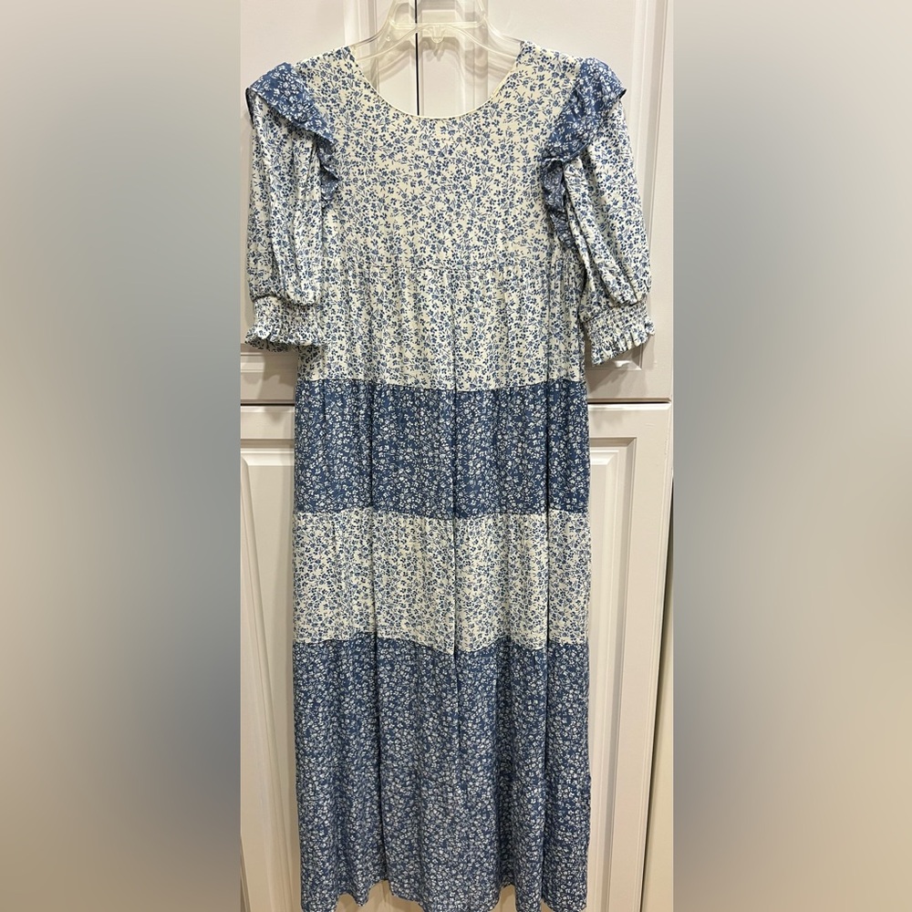 Floral Blue and White Dress